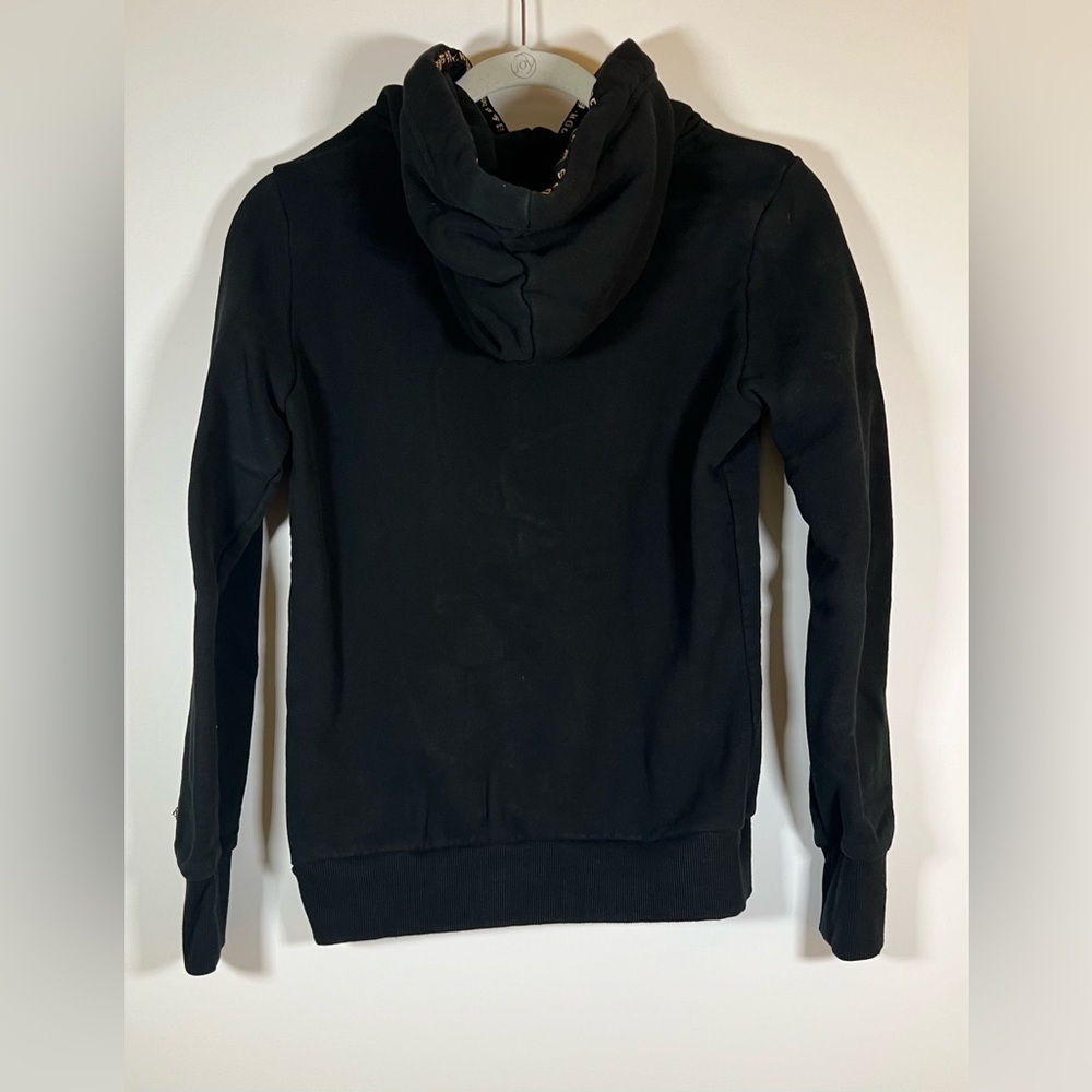Superdry logo black hoodie heavyweight gold accents sz 4 womens streetwear - Picture 2 of 10